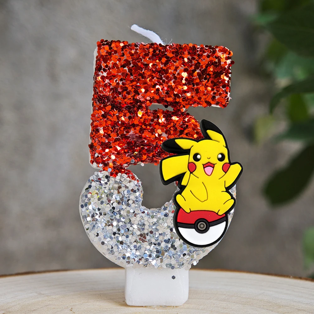 Pokemon Kaars Nummer 0-9 Voetbal Kaars Pikachu Taart Decoratie Jongen Verjaardagsfeestje voor Kinderen Baby Douche Decor Gift