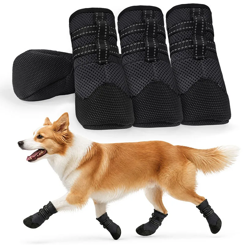 Summer Anti-slip Breathable Dog Boots, Heat Resistant Adjustable Straps Paw Protector Dog Shoes for Medium Large Dogs Walking