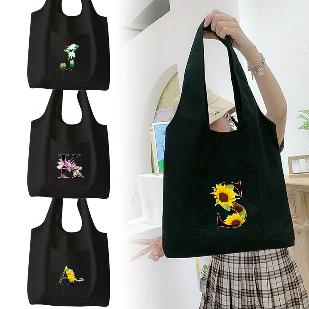 

Women's Shopping Bag Canvas Shoulder Bag Casual Letter Flower Pattern Printed Women's Handbag Commuting Basic Vest Bag
