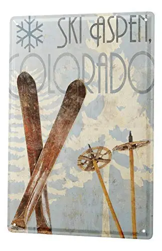 Tin speaking Tin Sign Vintage Metal Sign Sports Ski Poles Aspen Colorado Sign Aluminum Sign 12x8 Designable Customization Iron P