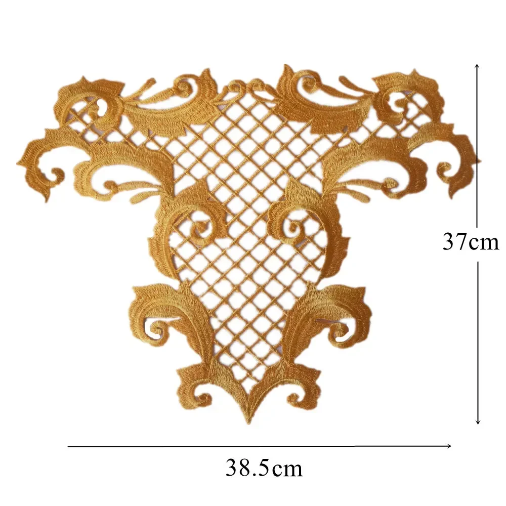 Large Retro Gold Embroidery Baroque Grid Flower Noble Applique Sew Iron Patch Wedding Bridal Gown Party Dress Clothes DIY Crafts