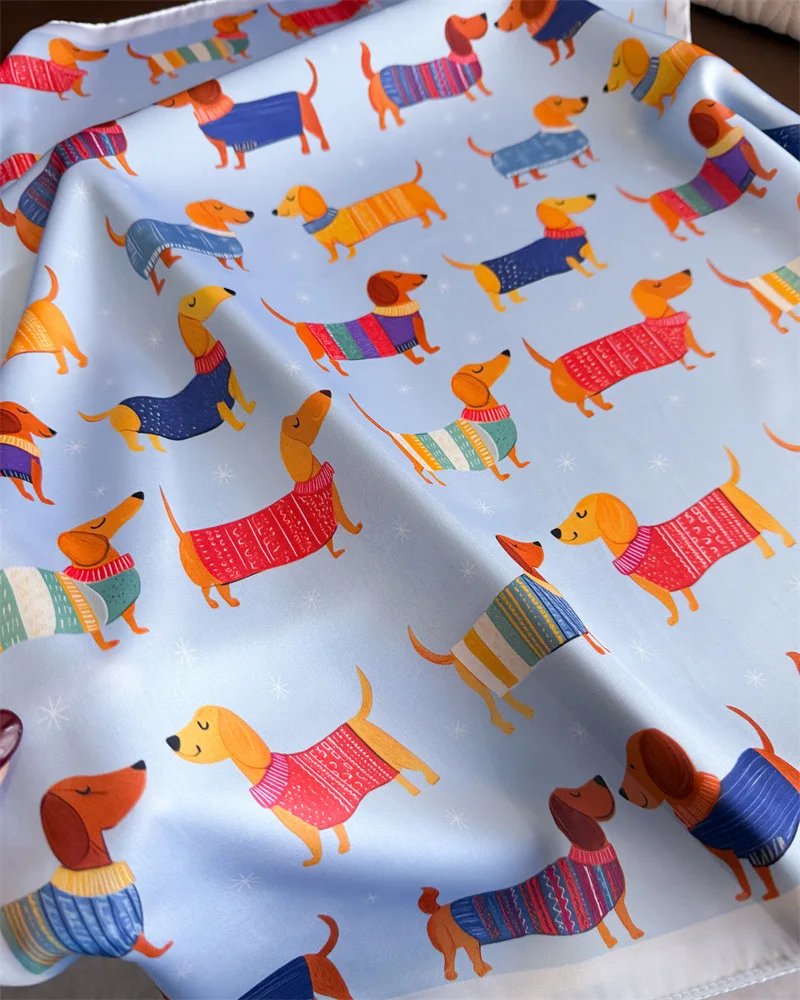 Quadratischer Seidenschal mit süßem Hundemuster für Damen, Hijab, Haarbänder, Halstuch, weiblicher Satin-Schal, Band, Stirnband, modische Wickel, Bandana – Detail 6