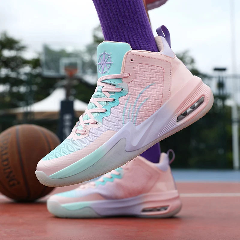 Fashion Pink Air Cushion Basketball Shoes For Women High Quality Outdoor Men\'s Basketball Sneakers Professional Basket Shoes Men