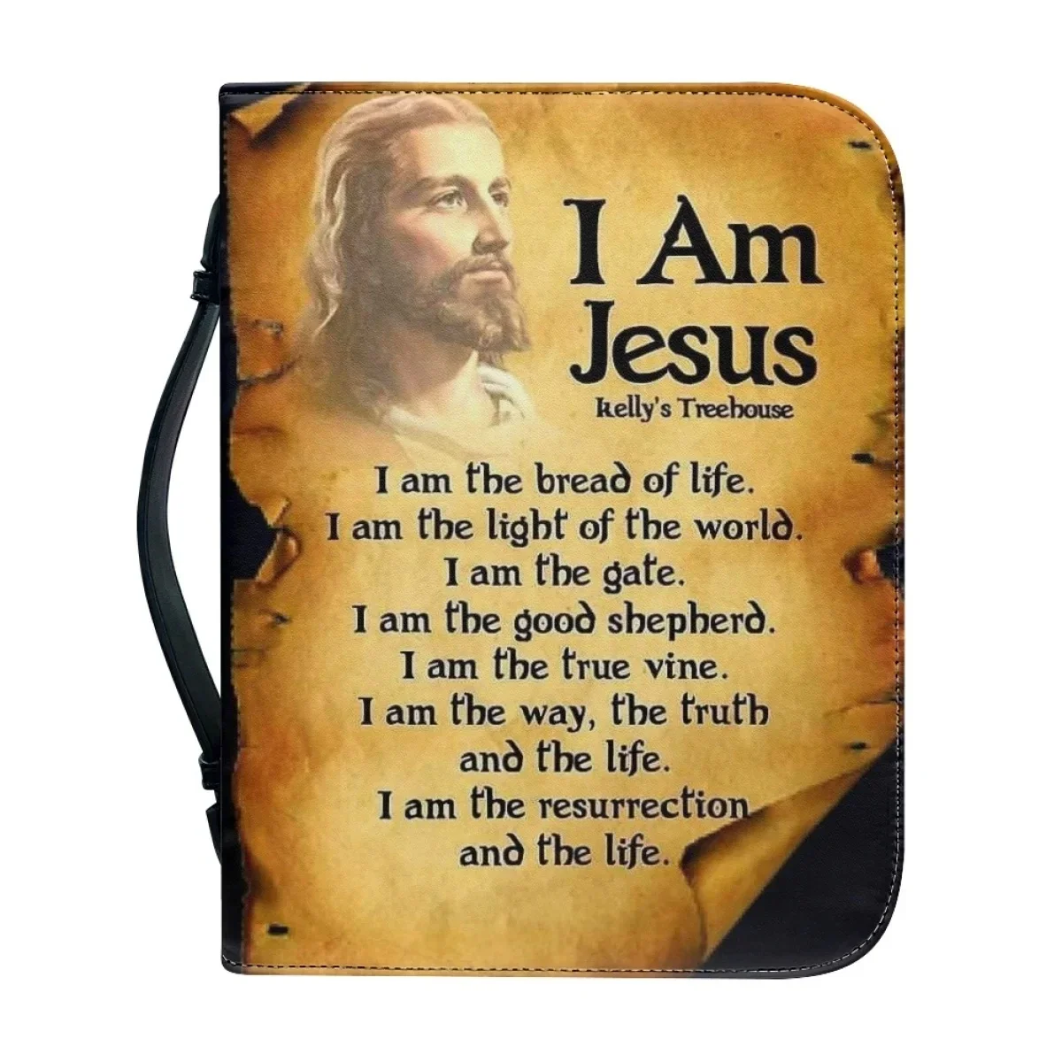 

Jesus Pattern Print Leather Bible Cover Case for Women Handbag Bible Bag Portable Christian Bible Study Book Holy Storage Boxes