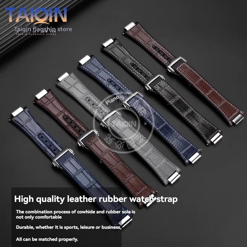 Cowhide Rubber Bottom Strap Steel connectors For IWC INGENIEUR FAMILY IW328901 328902 328903 328904 328907 Leather Watch Band