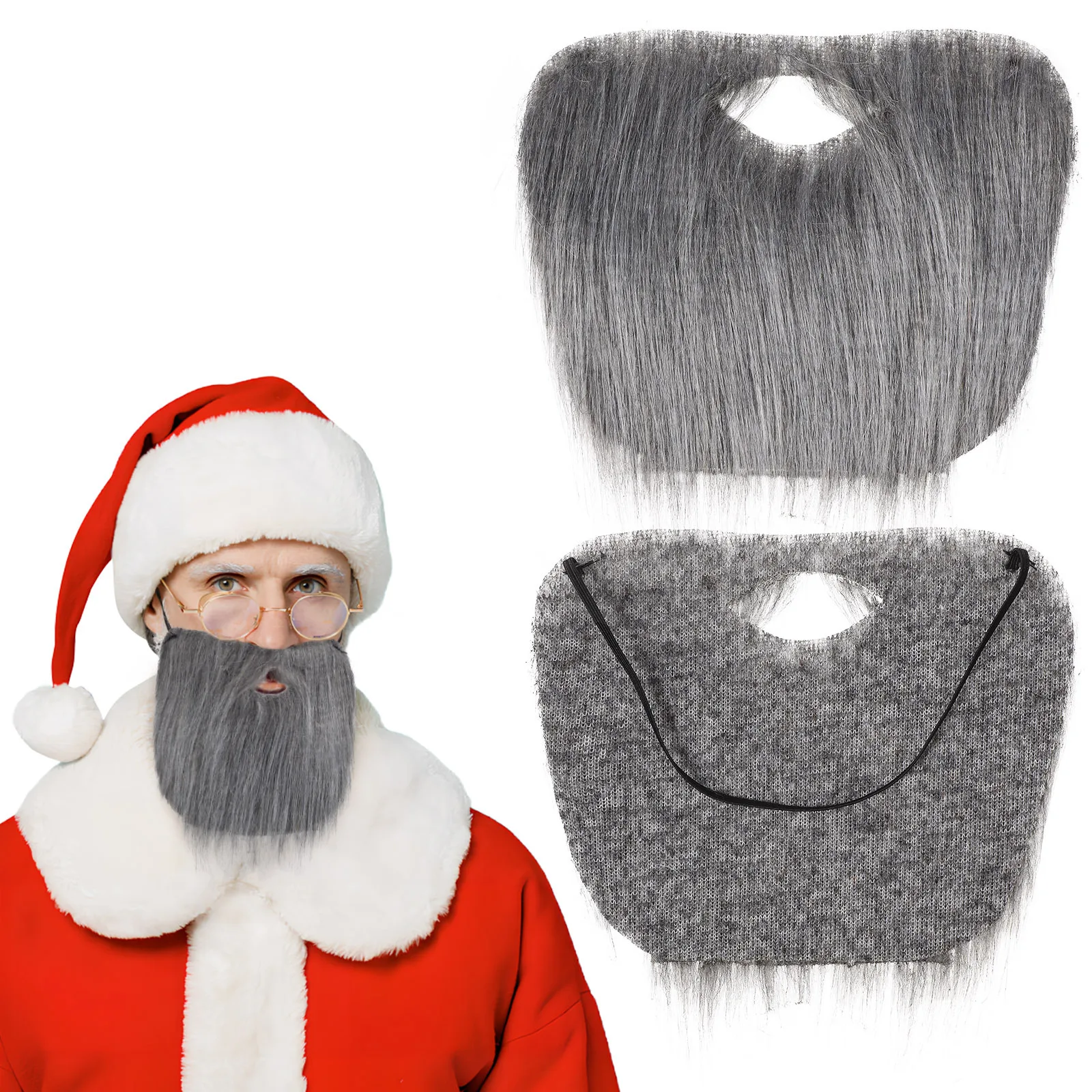 Barbe de Costume pour hommes et accessoire de père noël réaliste, bande élastique réglable, toucher festif, barbe de père noël