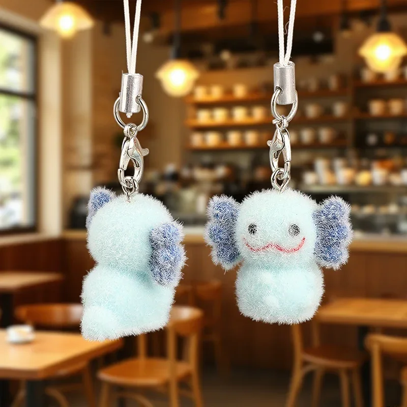 Y2K الوردي كوريا جديد لطيف ثلاثية الأبعاد يتدفقون Axolotl المفاتيح زوجين الهاتف المحمول قلادة سيارة سماعة ظهره Charms حقيبة ديكور
