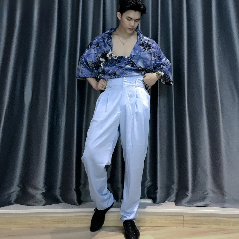 

Loose High Waist Dance Pants Men's Latin Dance Trousers Wrinkles Modern Dance Training Pants Two-Way Wear Fitn Yoga Sports