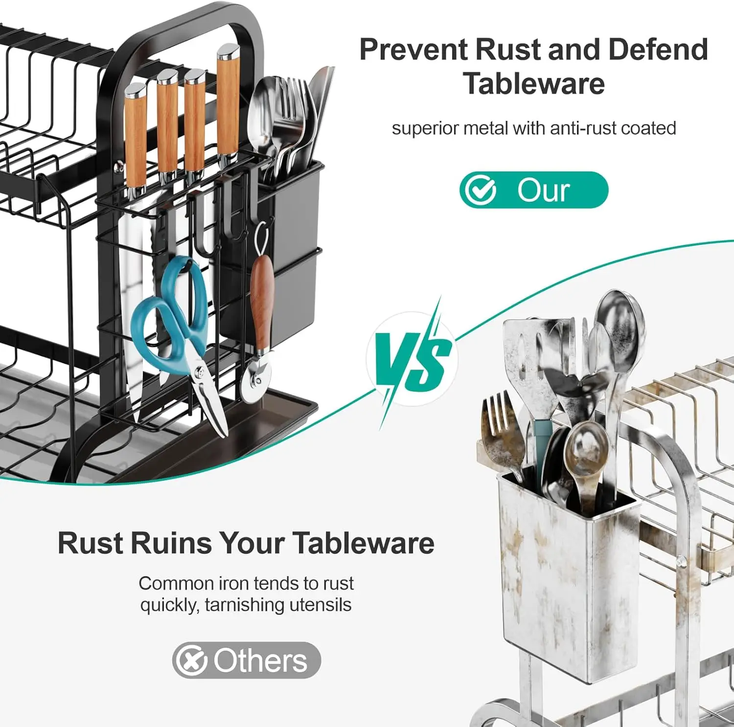 Dish Drying Rack 2-Tier Compact Kitchen Dish Rack Drainboard Set Large Rust-Proof Dish Drainer with Utensil Holder NEW