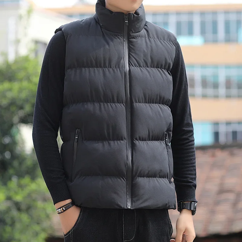 

Men's Solid Color Vest Jacket Spring Autumn Men Casual Mandarin Collar Warm Fashion Comfortable Sleeveless Zipper Jacket Coat