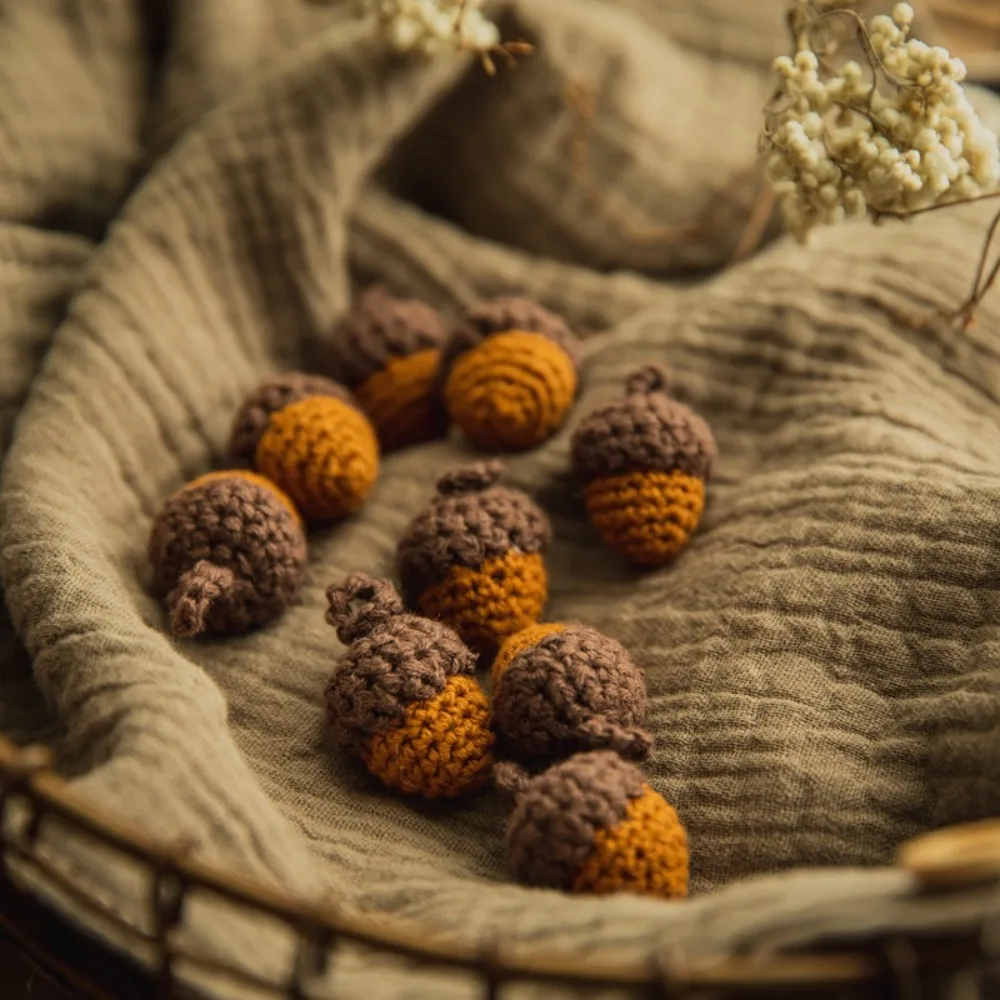 Acorns Diy Handmade Crochet Pine Cone Keychain Knitting Knitting Pine Cone Keychain Brown Green Plant Keyring