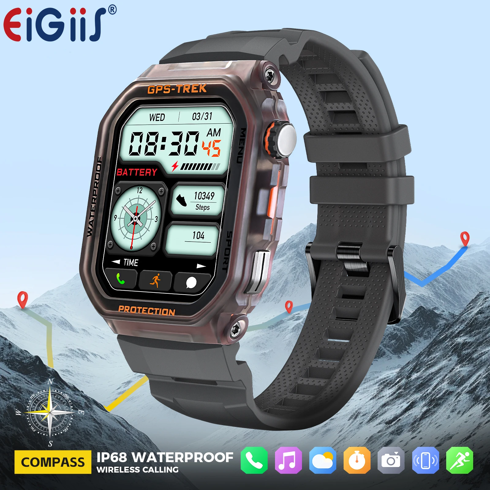 

EIGIIS New Smart Watch for Men Outdoor with GPS Fitness Tracker Heart Rate Sleep Monitor Pedometer Sport Activity Tracker Watch