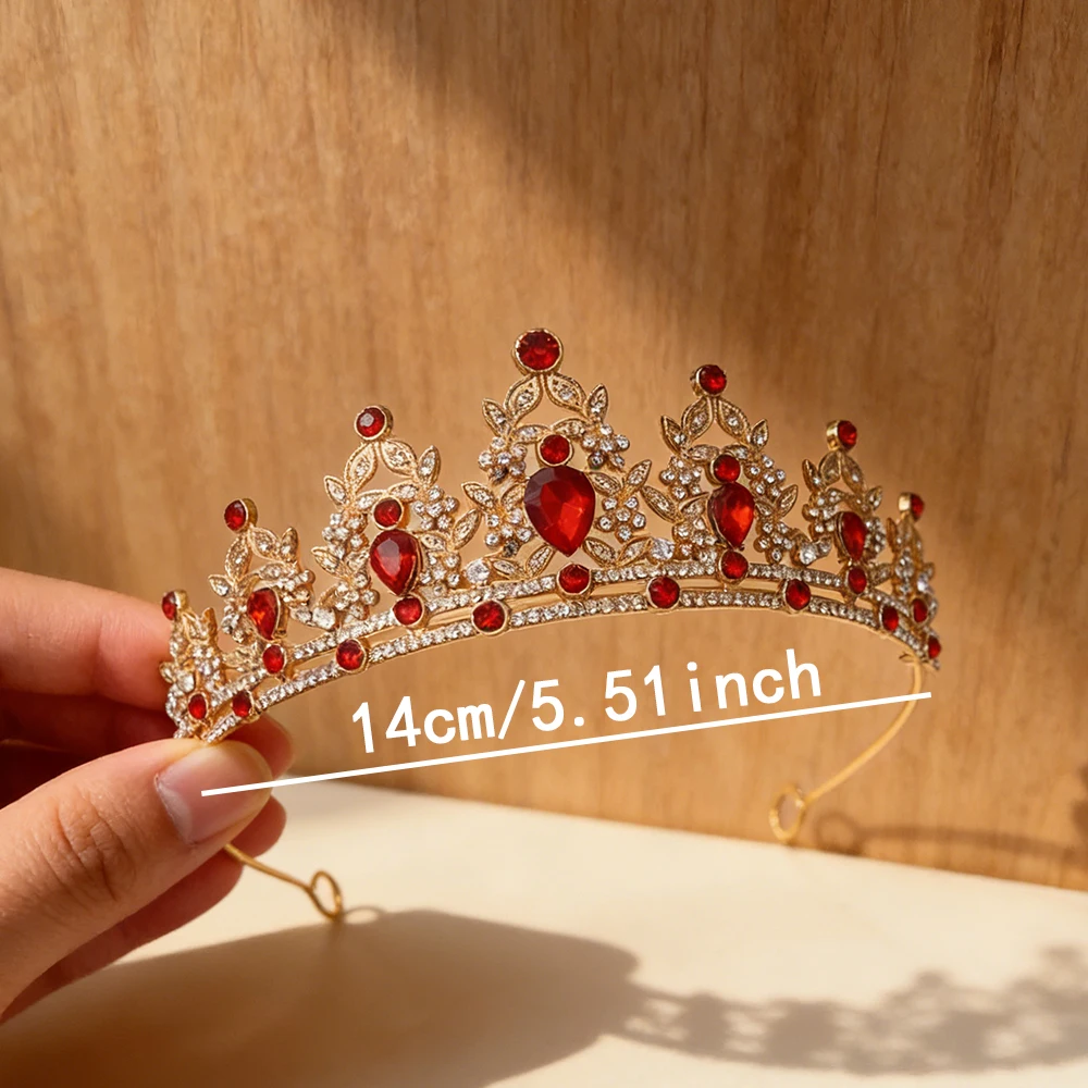 2pcs Red Heart Red Treasure Gilded Crown Water Diamond Luxury Hair Crown Sweet Cool Princess Style Banquet Ball Children Styling view 6