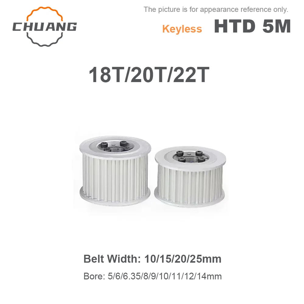 HTD5M 18T 20T 22Teeth Keyless Bushing Timing Pulley HTD 5M Expansion Sleeve Synchronous Wheel for Belt Width 10/15/20/25mm