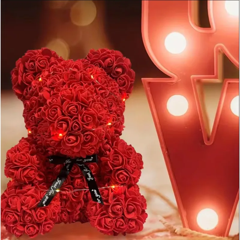 Artificial Flower Eternal Rose Teddy Bear for Mom Mother's Day Birthday Valentine's Day Anniversary Gifts & Decor Miniatures