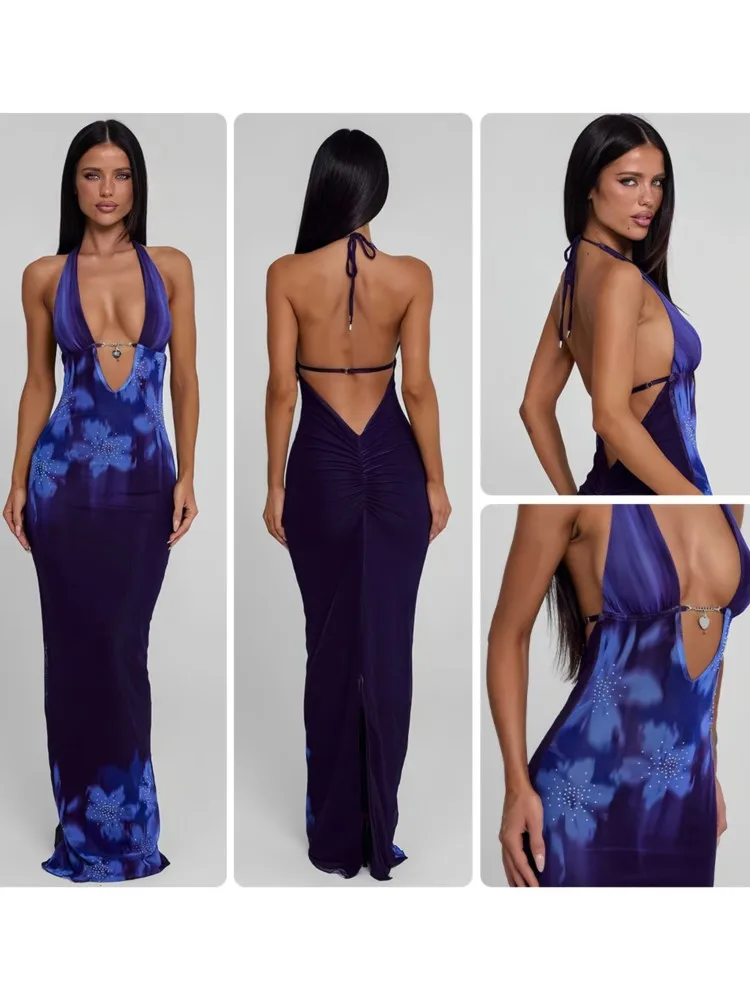 ชุดคลุมฤดูร้อนสำหรับผู้หญิง ชุดว่ายน้ำแบบผูกคอ แขนกุด เสื้อคลุมอาบน้ำ ชุดว่ายน้ำ 2026 ลายพิมพ์ใหม่ ชุดเดรสยาวสำหรับวันหยุดพักผ่อนที่ชายหาด