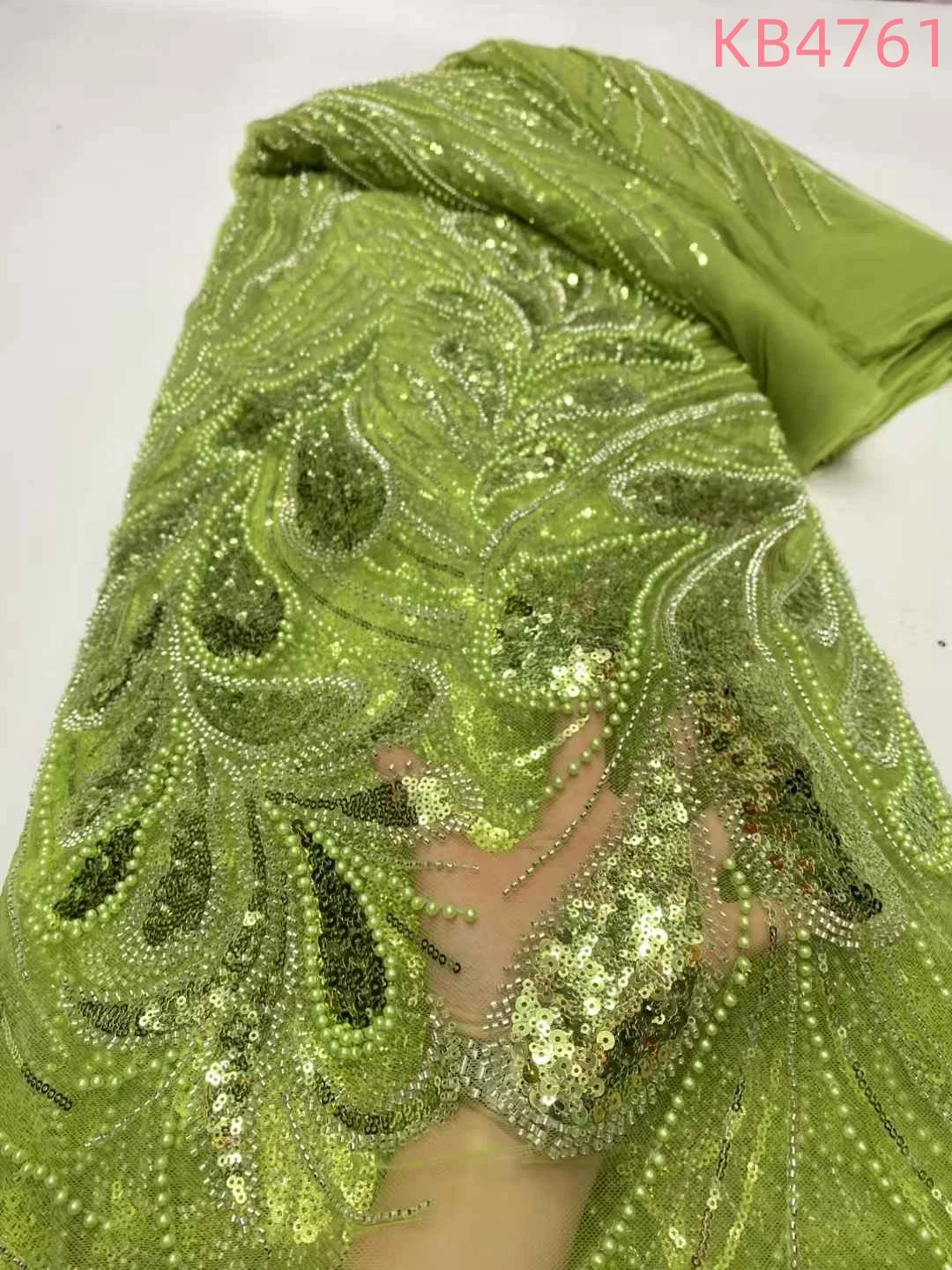 قماش دانتيل مطرز باللون الأخضر المخضر قماش دانتيل أفريقي 5 ياردات جودة عالية 2024 أرجواني ترتر تول دانتيل لفساتين الزفاف KB4761