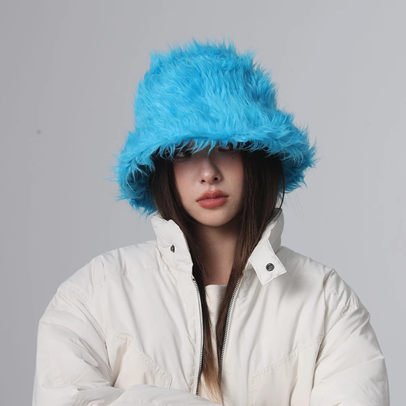 2024 Barrel Caps Funny Fashion Autumn Winter Leopard Fur Bucket Hats Ball Plush Fisherman Hat Soft Warm Thick Basin Bucket Hats