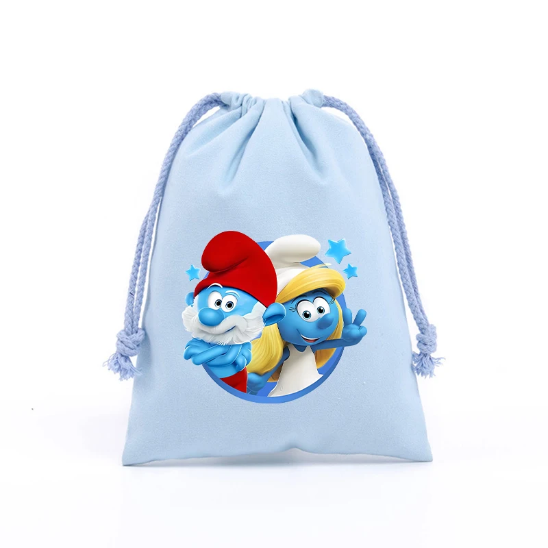 Anime Smurfs borsa con coulisse film Cartoon stampato Sport Boy Girl Childern Student Cute Portable Kid Party Hand Pocket Gift Pouch