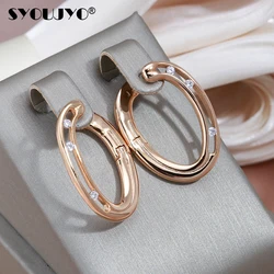 SYOUJYO 585 Rose Gold Color Simple Hollow Hoop Earrings For Women Natural Zircon Vintage Fine Jewelry Trendy One Touch Earrings