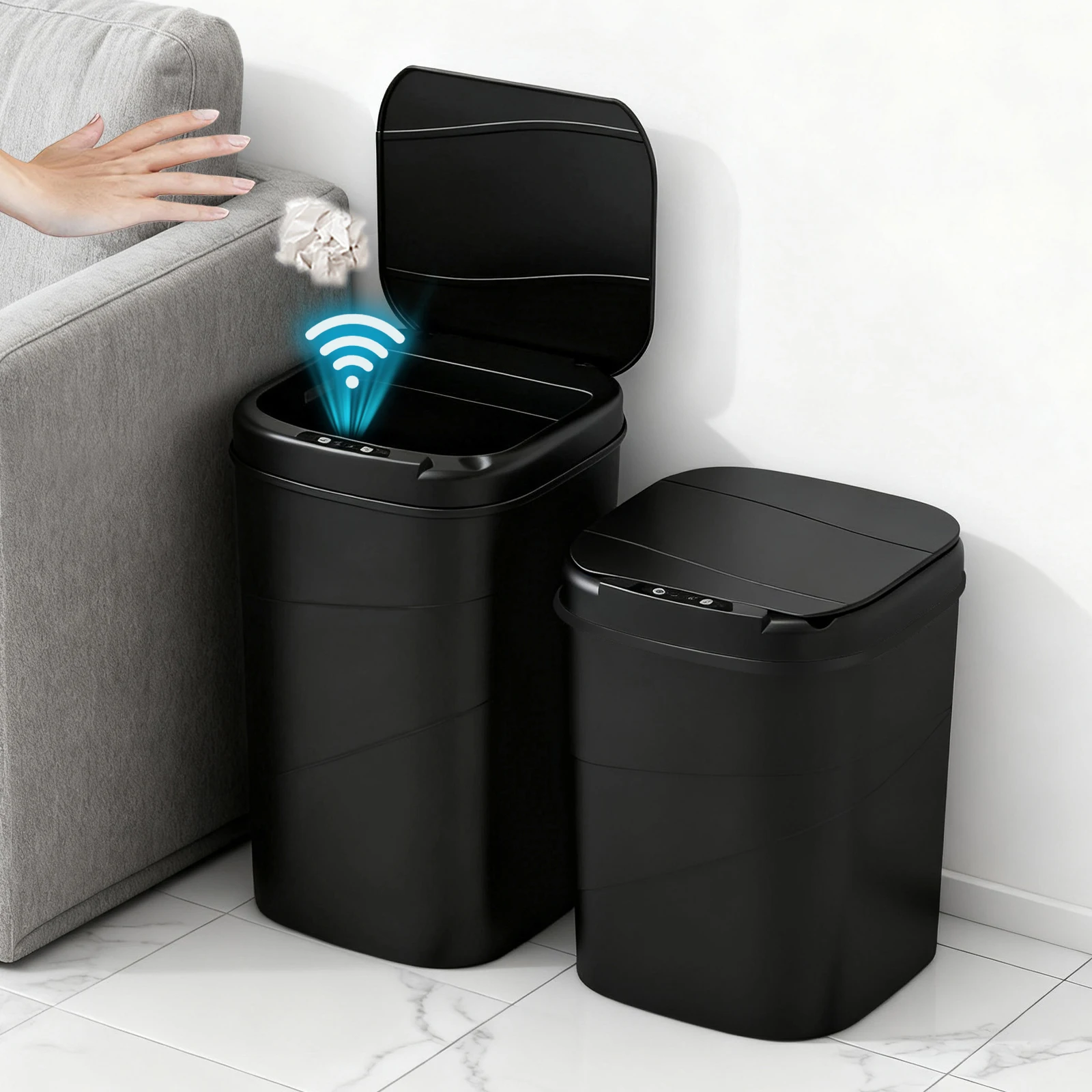 

Smart Sensor Touchless Automatic Closing Trash Can Battery Powered for Kitchen Bathroom House Office