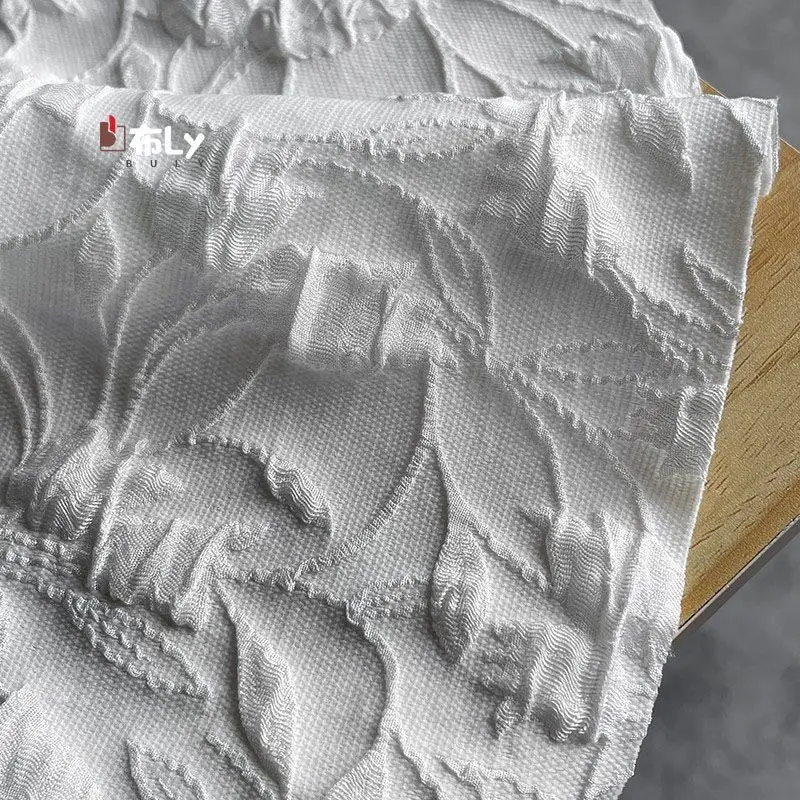 White Irregular Jacquard Fabric, Thick 3D Texture, High-end Designer Cloth for DIY Dress & Garment Decoration
