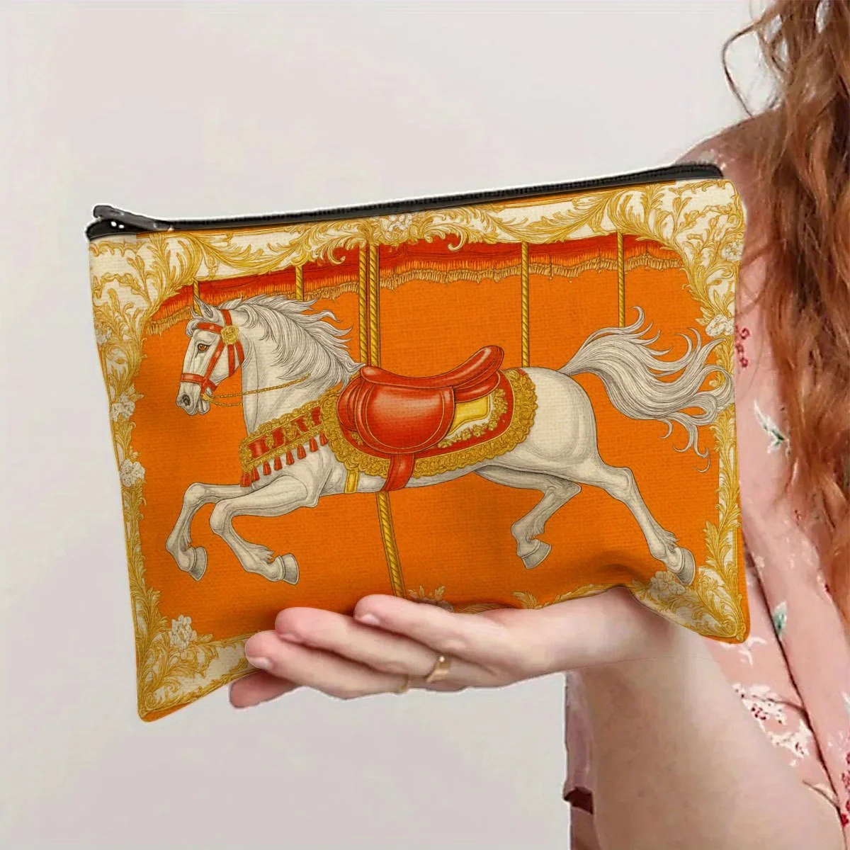 ゴージャスな木製馬の化粧バッグ - 女性用のかわいい多機能ジッパーポーチ、ジュエリー収納バッグ