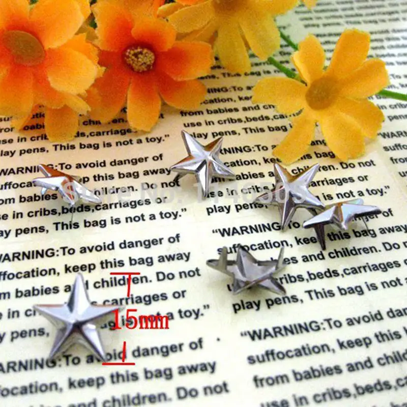 100pcs/lot 15mm metal Silver / Golden Plated Star Rivet Spike Stud Punk  DIY Dropshipping Punk Rivet Clothes Decorative Rivet