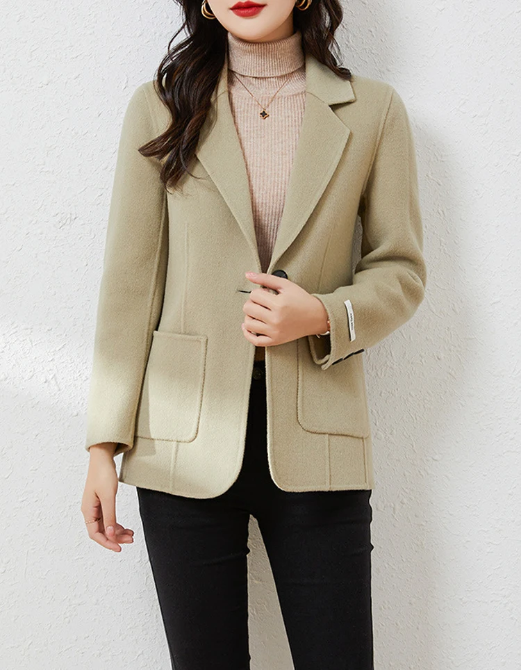 Women's Suit Collar Double-sided Cashmere Wool Coat 2024 Fall Winter Chic Ladies Single Button Loose 100% Woolen Blazer Jackets
