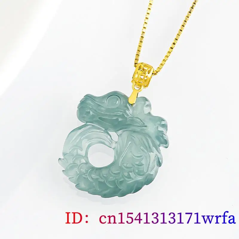 Imagem -03 - Colar de Pingente de Dragão Jadeite Azul Jóias Naturais de Luxo Homem Banhado a Ouro 18k Real Burmese Jade Charme