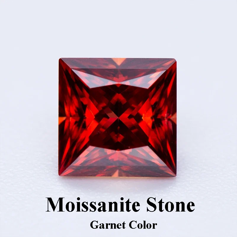 

Moissanite Stone Princess Cut Garnet Color Gemstone Lab Grown Diamond for Advanced Jewel Making with GRA Certificate