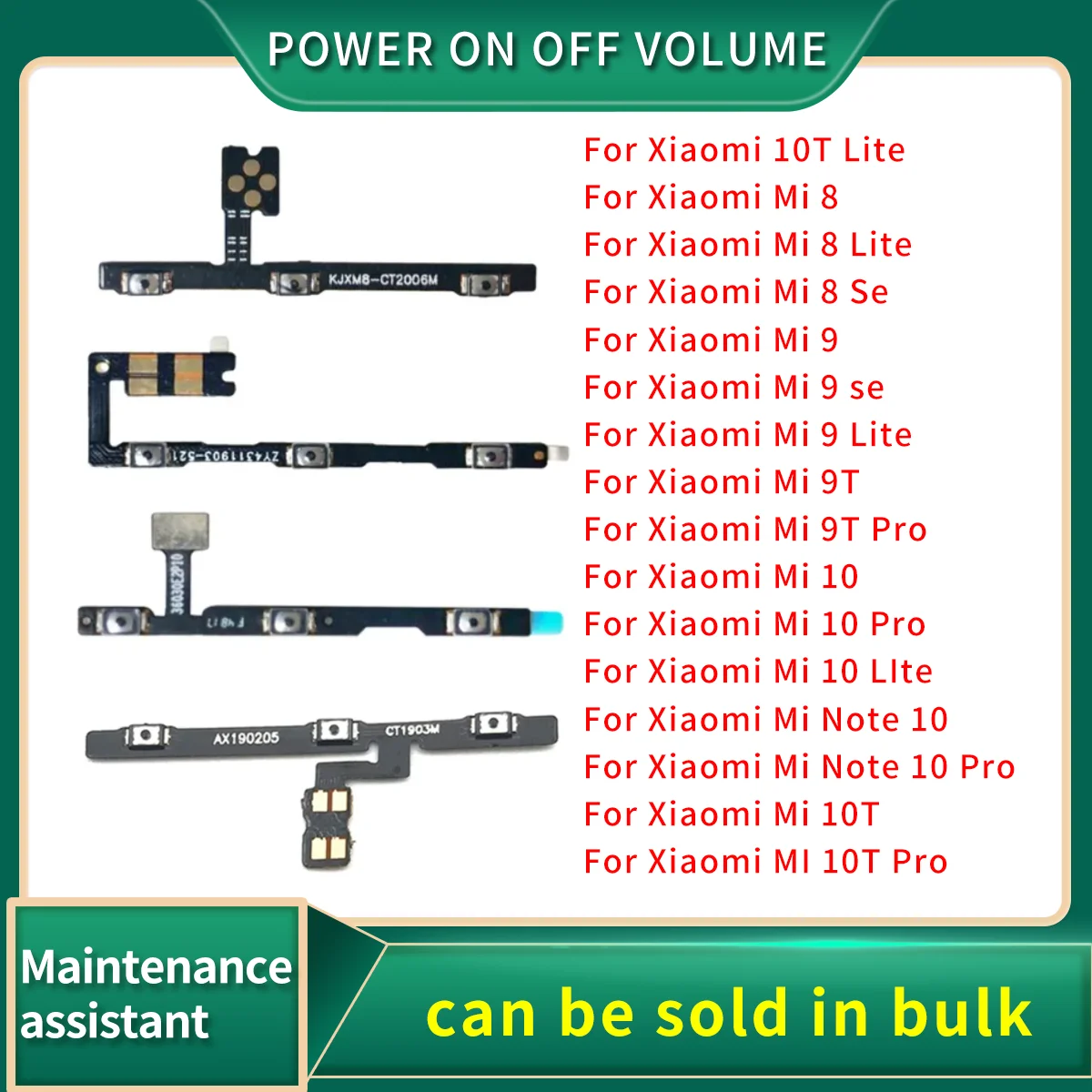 Power On Off Key Flex Cable For Xiaomi Mi 8 9 se Lite Mi 9T 10T 10 Note 10 Pro Lite Side Volume Button Replacement parts
