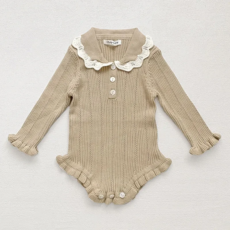 2024 New Autumn Korean Style Newborn Baby Girls Knitted Bodysuits Infant Baby Girls Knitted Jumpsuit Children Knitted Clothes