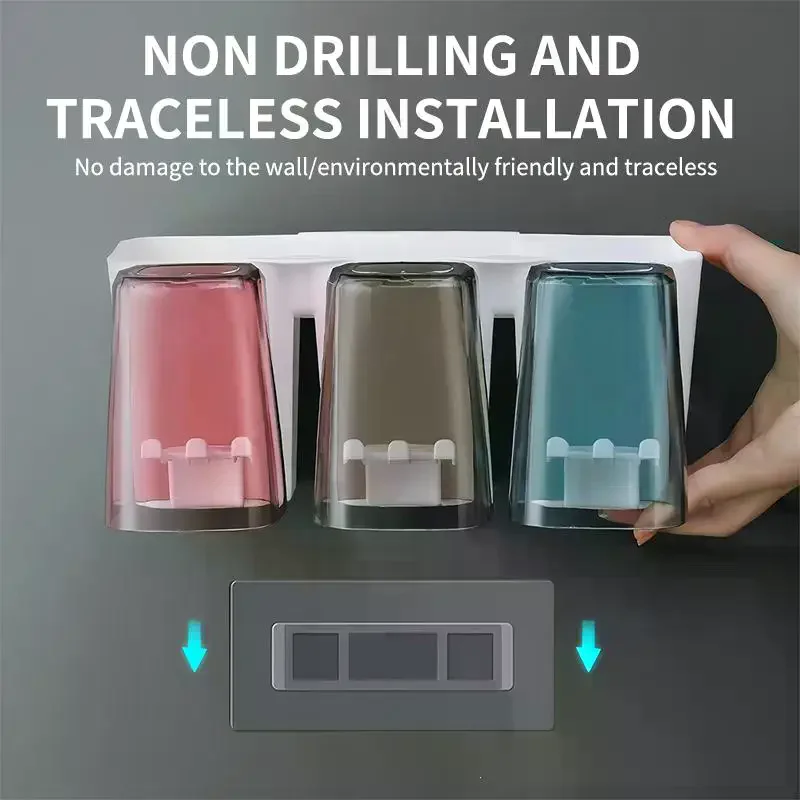 Multifunctional Toothbrush Holder And Mug Holder Wall Mounted Perforation-free Bathroom Shelf Mouthwash Cup Toothbrush Holder