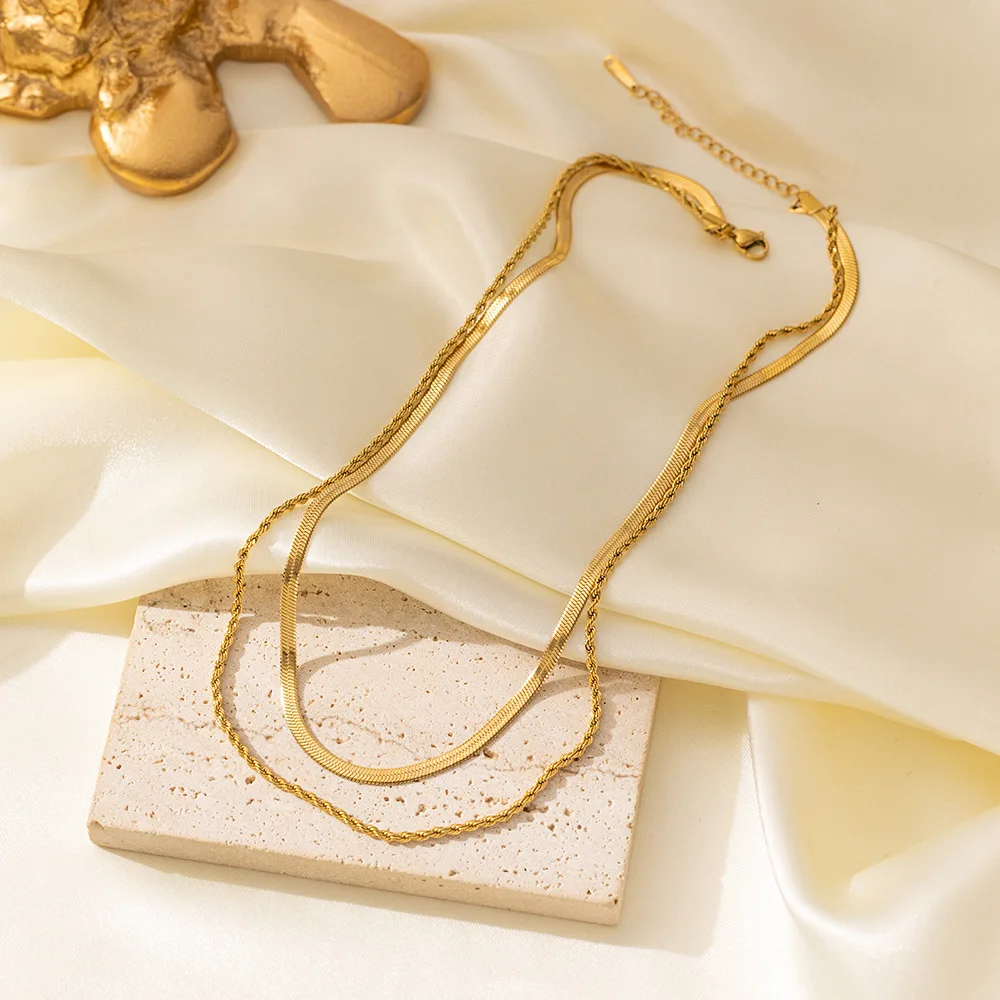 Uworld Simple Jewelry Gold Plated Flat Snake Chain Layer Necklace Stainless Steel Snake Rope Chain Necklace Gift image 2