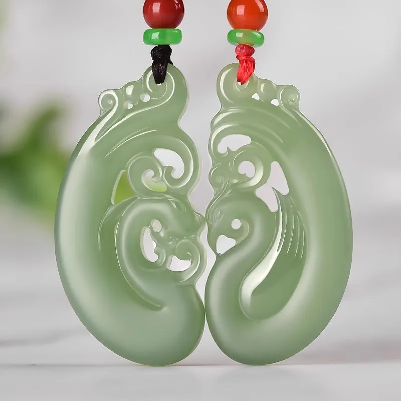 

Xinjiang natural Hetian Jade Couple Dragon and Phoenix Pendant Antique Style Men and Women Jewelry PH0014