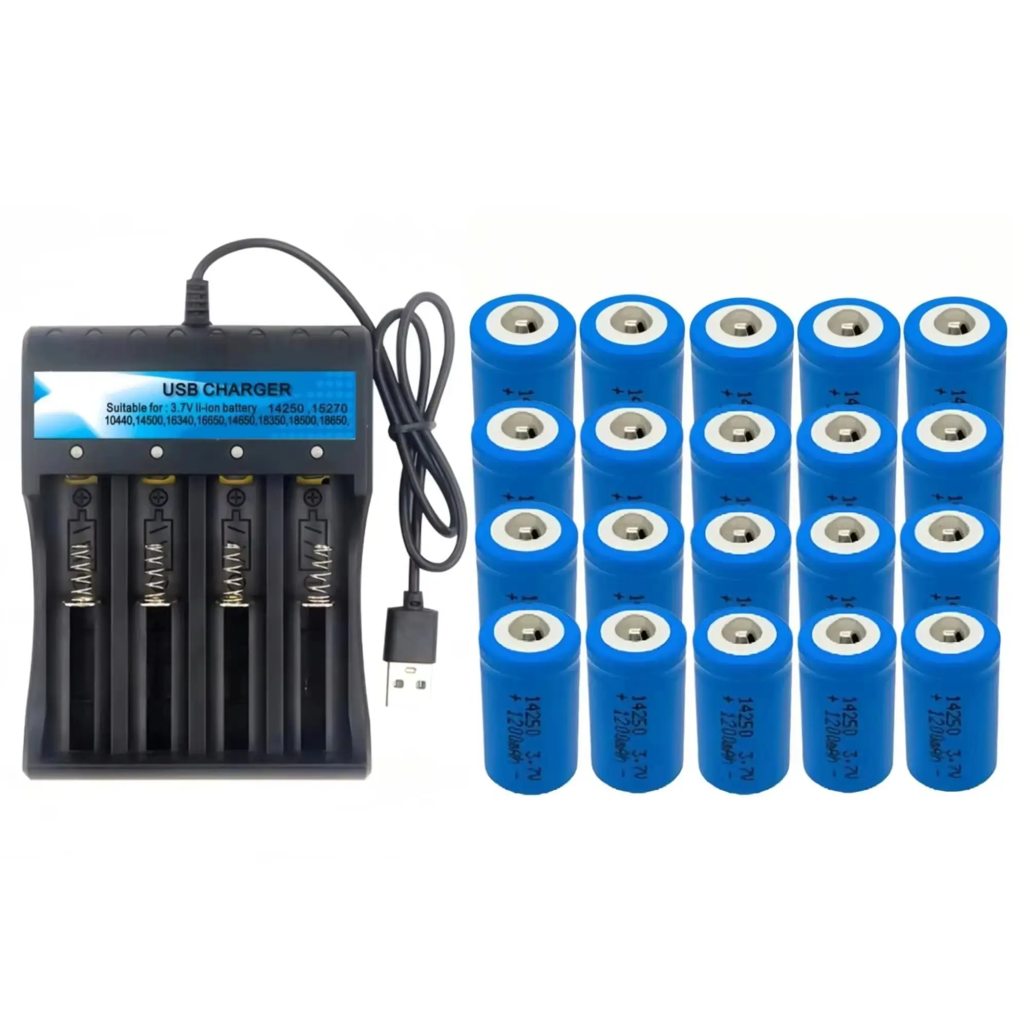 

20PCS 14250 3.7V 1200mAh Rechargeable Lithium Battery 1/2AA Size USB Charger For Automotive electronic equipment Smoke Alarm Toy
