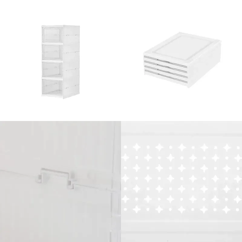 4 Layer Stackable Shoe Storage Cabinet with Magnetic Transparent Door Movable Shoe Rack for Wardrobe Entrance