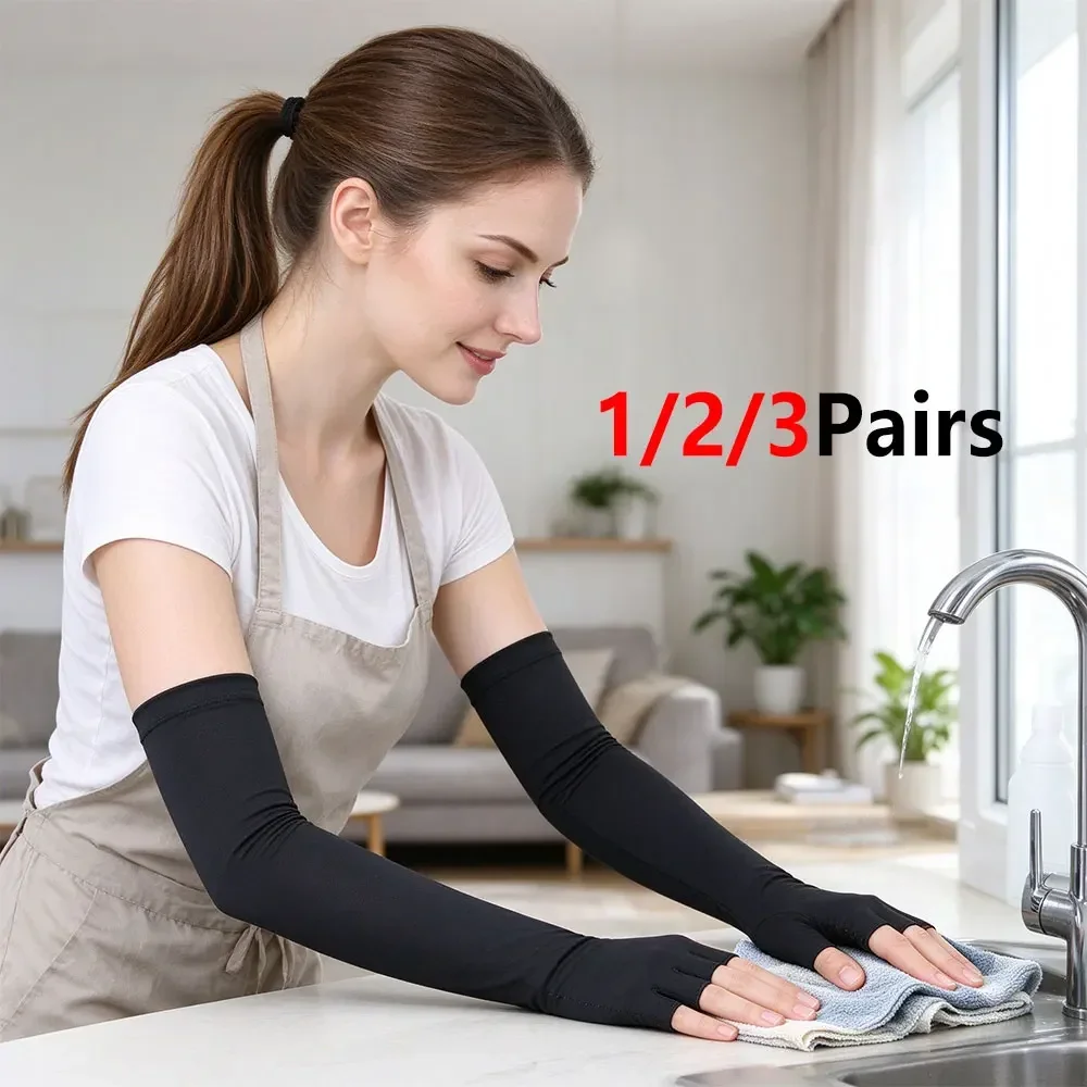 1/2/3Pairs Non Slip Copper Long Hand Sleeves, Fingerless Compression Breathable Arm Support Gloves for Lymphedema, Tendonitis