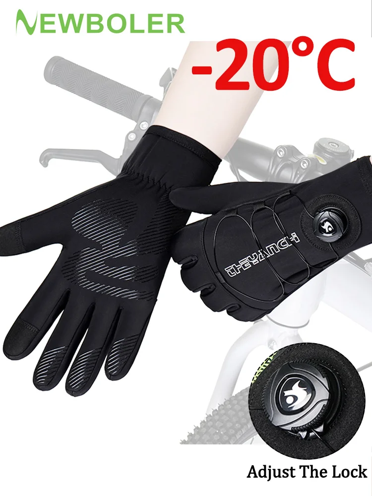 AliExpress NEWBOLER Winter Cycling Gloves Warm Fleece Windproof Full Finger Gloves Touch Screen Anti-slip Adjustable Buckle Men Bike Gloves