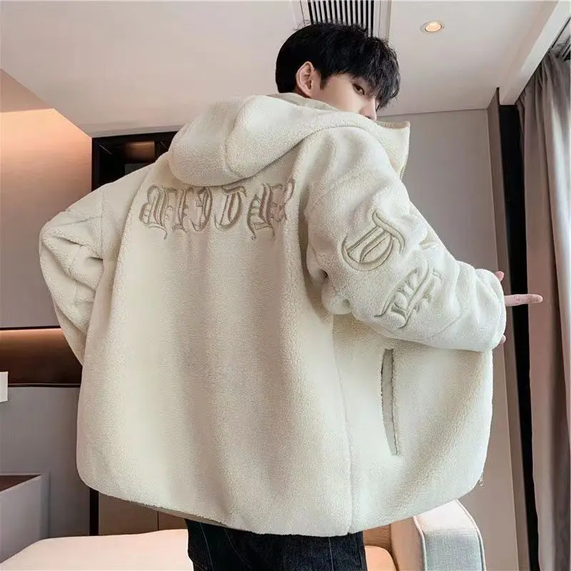 

Lamb Fur Cotton Jaet Men's Thiened Floing Autumn Winter New Sle Faion Brand Zipper Decoration Long Zipper Coat