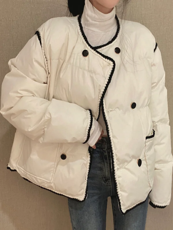 الشتاء Thiened فضفاض القطن Jaet صف مزدوج زر لصق Aosphere تحسس اللون بلو الدانتيل المرقعة المرأة ملابس خارجية