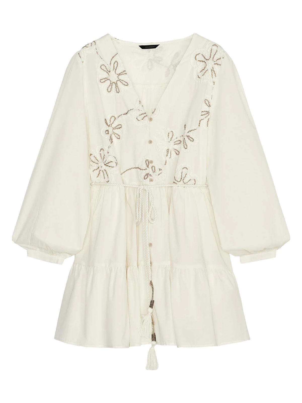 ZAPRHA Summer 2025 New Sle ort Embroidered Floral Dr Ele Slimming A-Line Skirt Long Sve V-Neline Casual Dr