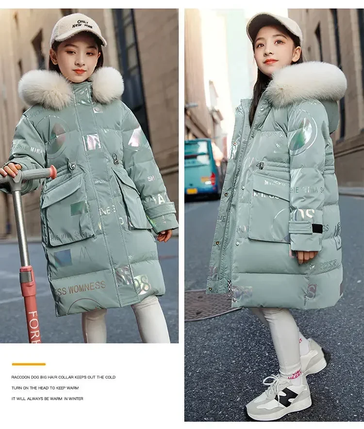 Girls Padded Jacket 2024 New Children Padded Jacket Winter Hooded Coat Winter Down Padded Jacket Long Simple Casual Clothes