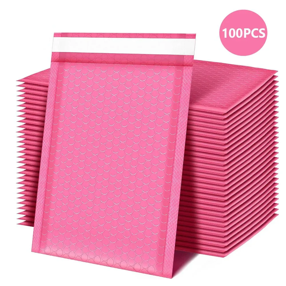 pink bubble mailer envelope envio de pacote bolsa envelopes entrega pequenas empresas pacotes de envio suprimentos de embalagem 100 pcs 01