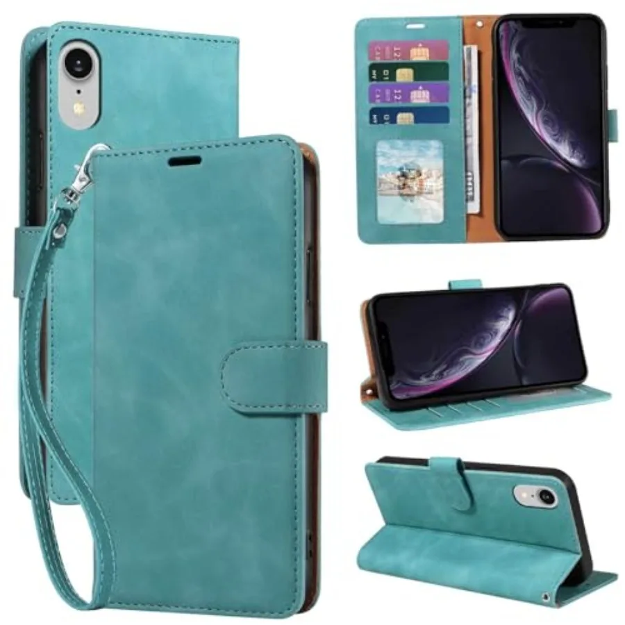 

Phone Case Wallet, [RFID Blocking 4 Card Slots] Soft PU Leather Phone Cover, Wrist Strap, Shockproof Protective, Stand Flip Cas