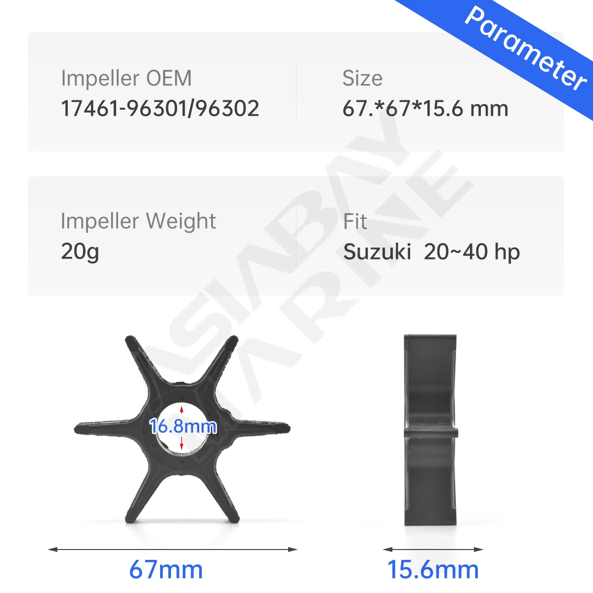 17461-96301 Water Pump Impeller For Suzuki Outboard Motor Engine 20hp 25hp  30hp 35hp 40hp Boat Parts 17461-96302