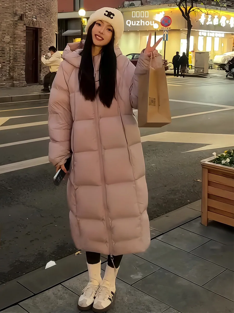 

Women's Long Hooded Puffer Jaet White Du down Thiened Warm Casual Sle 3D Stereo Design Zipper Closure Color