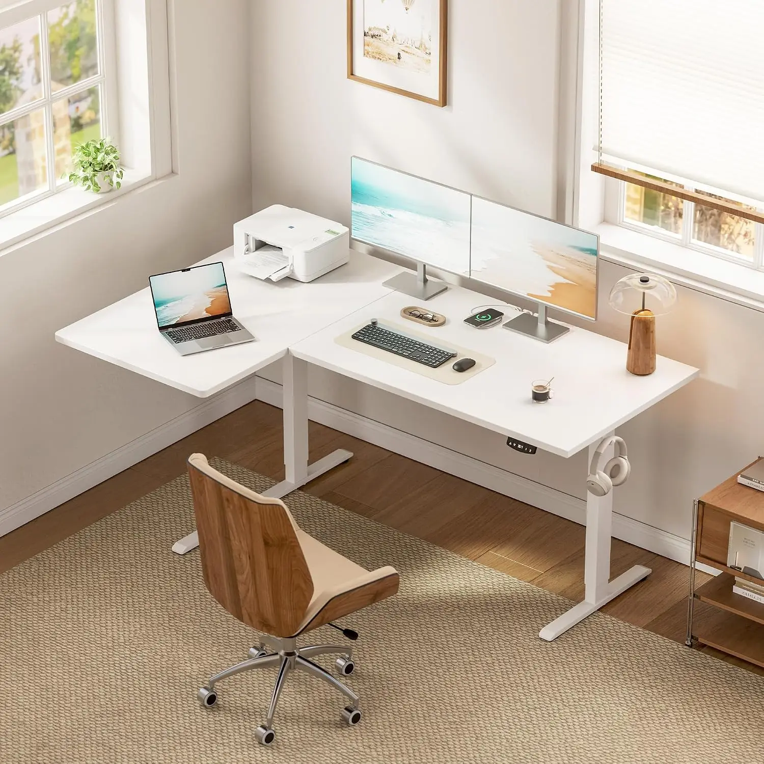 L Shaped Standing Desk, 55 Inch Electric Height Adjustable Desk with Memory Preset, Reversible Sit Stand Up Computer Workstation