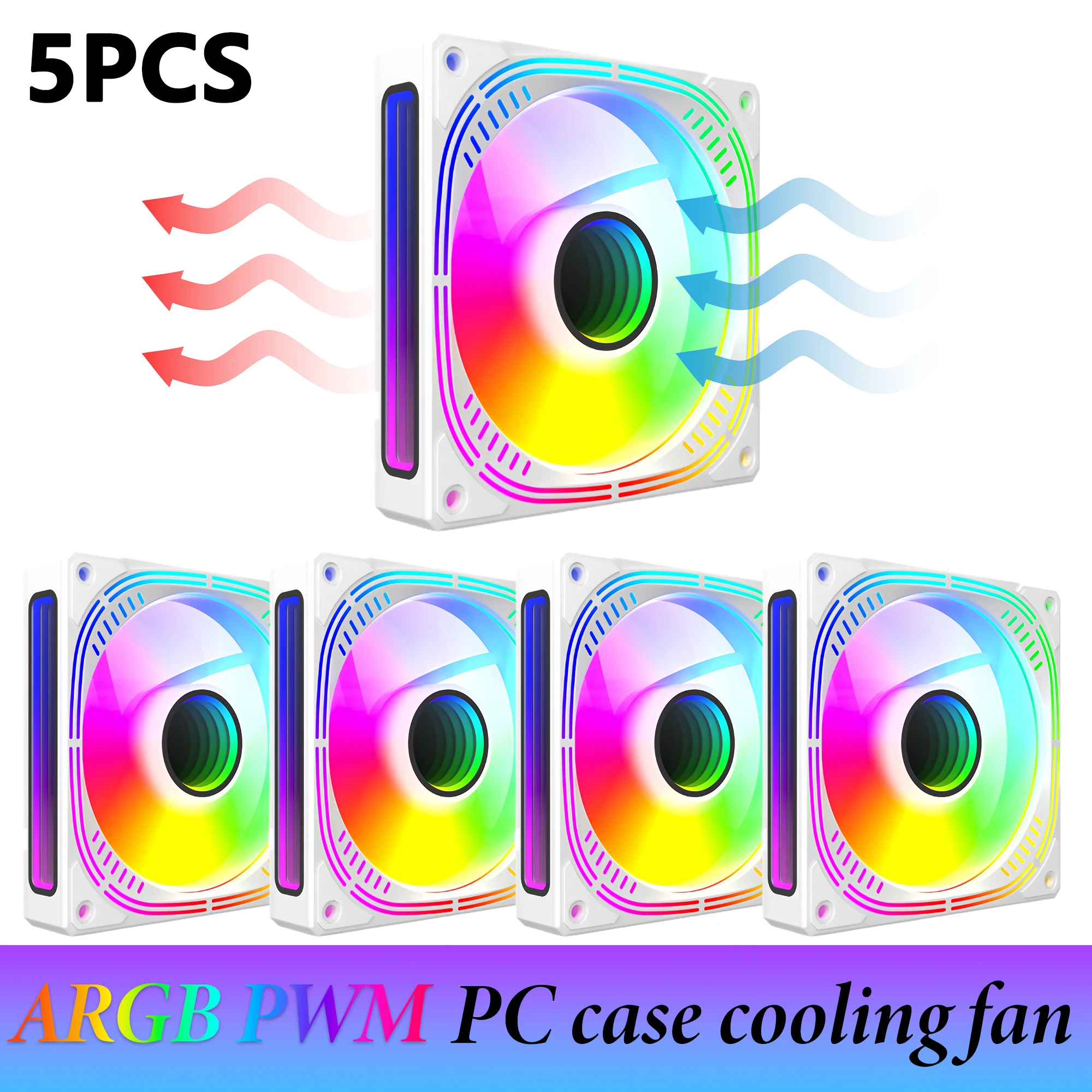 5Pcs Prism 4 120mm ARGB PWM PC Case Cooling Fan 12V 4Pin 5V 3Pin ARGB Fan Quiet High Airflow For Gaming Computer Esports Players